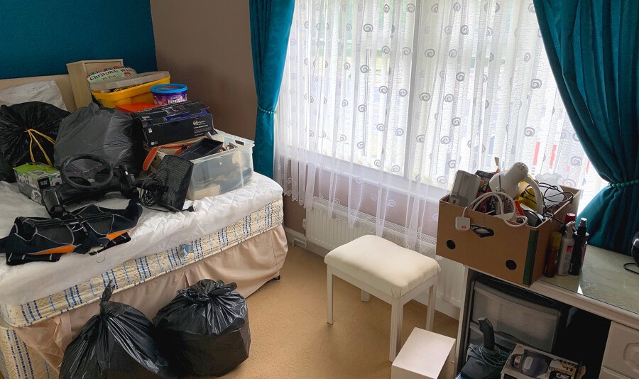 bedroom before house clearance in Norwich
